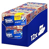 Tempo Fazzoletti Box Original - 4 Veli - 12 Confezioni da 80 Fazzoletti in 4 Grafiche Assortite