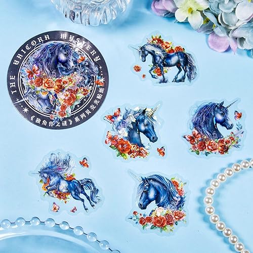 Miniatura 4 de Yoksas 60 calcomanías de unicornio de fantasía, impermeable, estético, floral, unicornio, álbum de recortes, manualidades, calcomanías decorativas