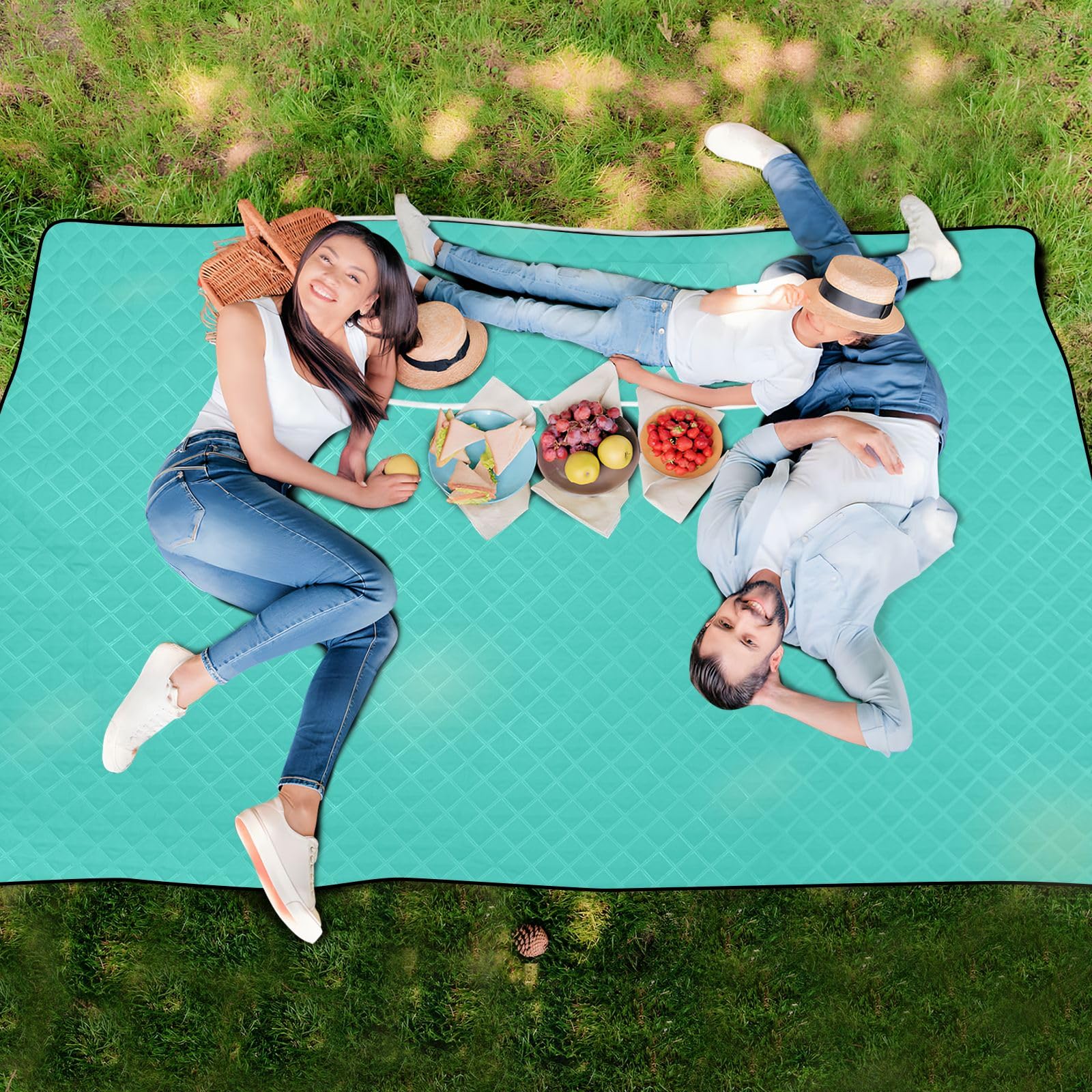 ODAWA Grand tapis de plage pliable turquoise pour camping ou voyage, 203,2 x 299,7 cm