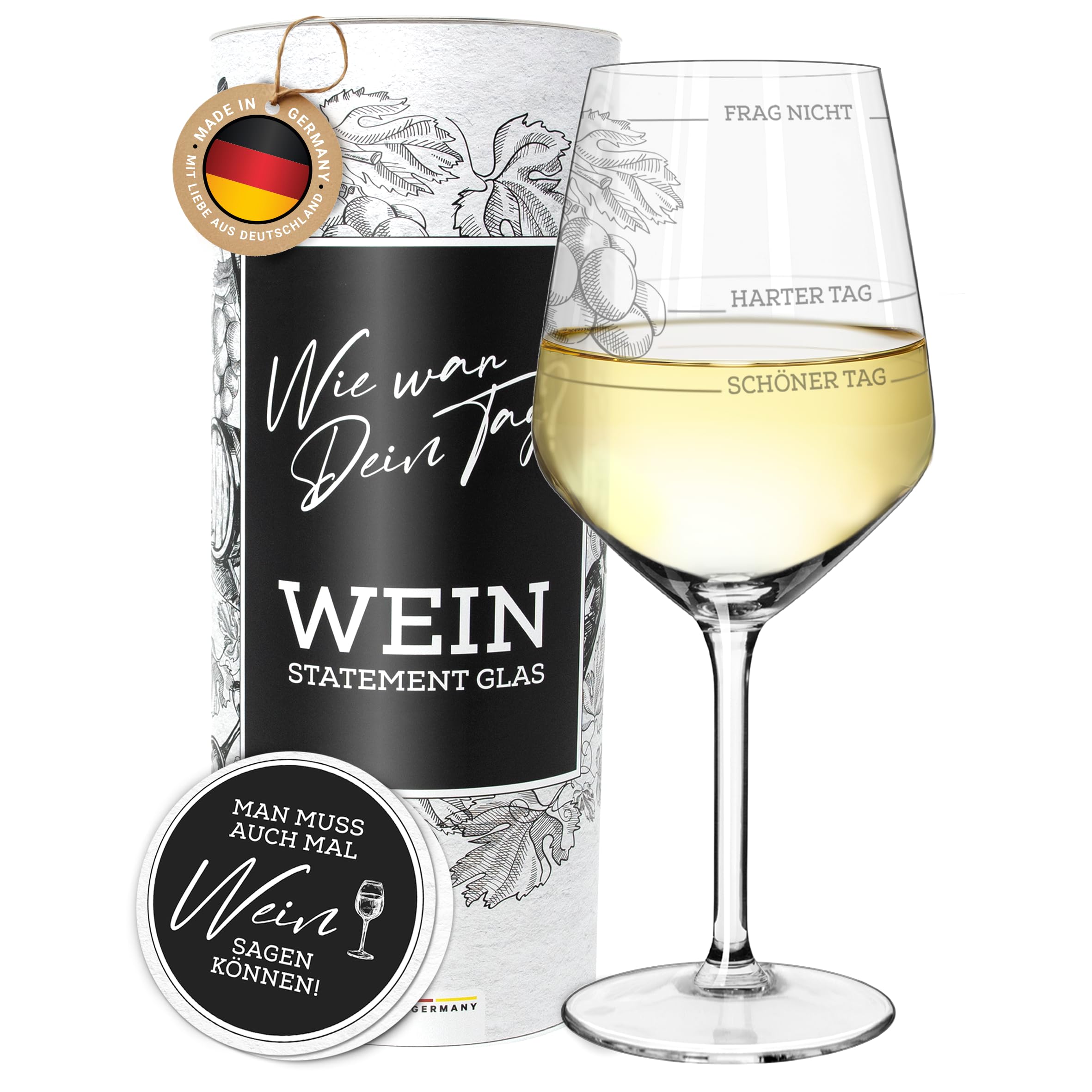 getbrave Weinglas | Guter Tag, Schlechter Tag, Frag nicht (530ml) in Geschenkbox | Wie war Dein Tag? | Geschenk für Frauen & Männer | Geburtstagsgeschenk | Weißweingläser Rotweingläser