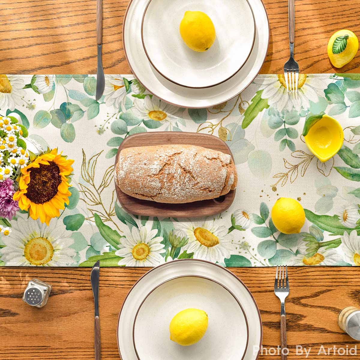 Artoid Mode Runner Da Tavolo Con Stampa Eucalipto - 40x140 Cm, Lavabile, Moderno Per Interni Ed Esterni - Foto 8