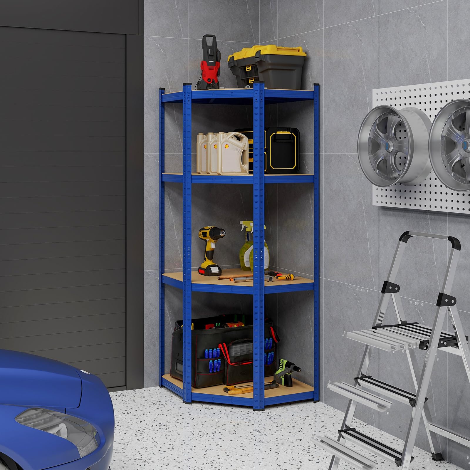 Scaffale Angolare In Metallo - 4 Ripiani Regolabili - Portata 720 Kg - 100x80x180 Cm - Argento Per Garage E Magazzino - Foto 9