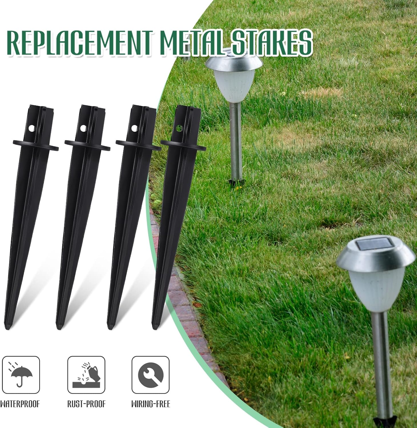 Zhengmy 8 Pcs Metal Solar Light Stakes Replacement Outdoor Ground Stakes Solar Pathway Light Spike for Christmas Pathway Garden Yard Landscape Lamps Pole Replacement, 0.63 x 5.27 Inch (Black) - Image 6