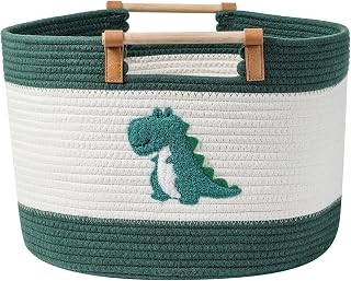 35L cotton-rope dinosaur basket with wooden handles