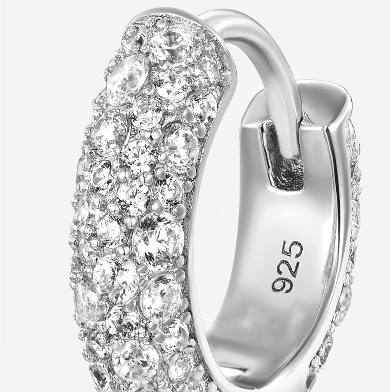 White Gold Plated Sterling Silver Post 12mm Hoop Earrings Flower Set Stunning Sparkle Cubic Zirconia CZ Small 3D Hypoallergenic Silver Hoop Earrings