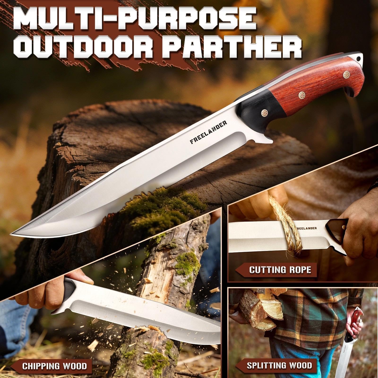 Freelander Coltello da Sopravvivenza Lama Fissa con Fodero | Struttura Full Tang Affidabile, Presa Ergonomica Sicura, Ideale per Bushcraft, Campeggio ed Escursioni
