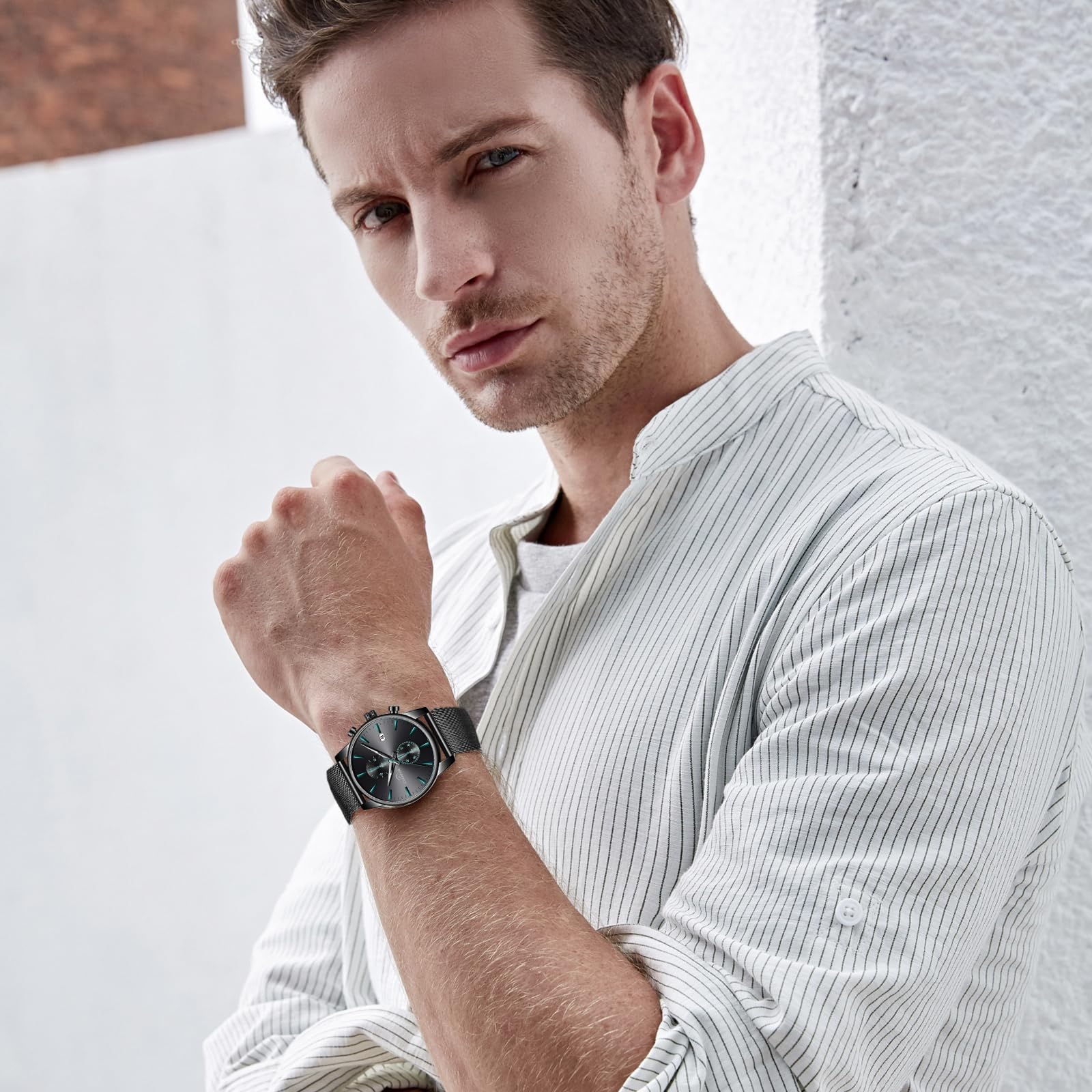 Orologio al quarzo da uomo, lancette luminose, indicatore della data, quadrante cronografo, resistenza all'acqua 30 m, movimento giapponese VD51, orologio classico casual business