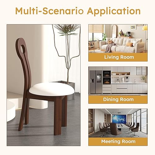 Miniatura 3 de Dining Chairs Set of 2, Solid Wood Table & Chair Sets with White Round Cushion, Key-Design Home Desk Chairs for Kitchen Dining Room Living