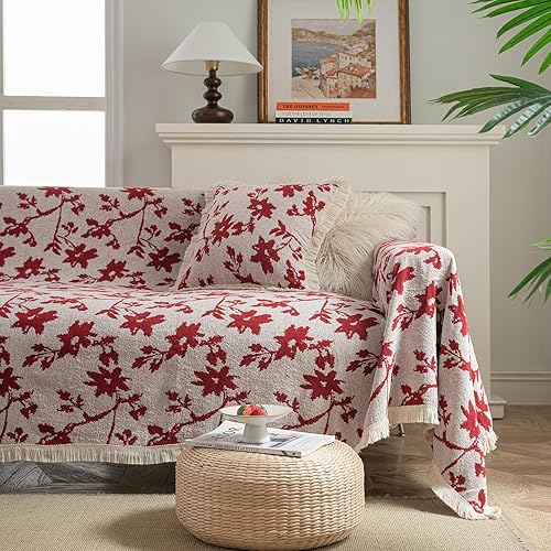 Miniatura 18 de vctops Fundas de sofá jacquard vintage para sofá seccional, patrón geométrico con flecos, protector de sofá para perros, loveseat futón funda en