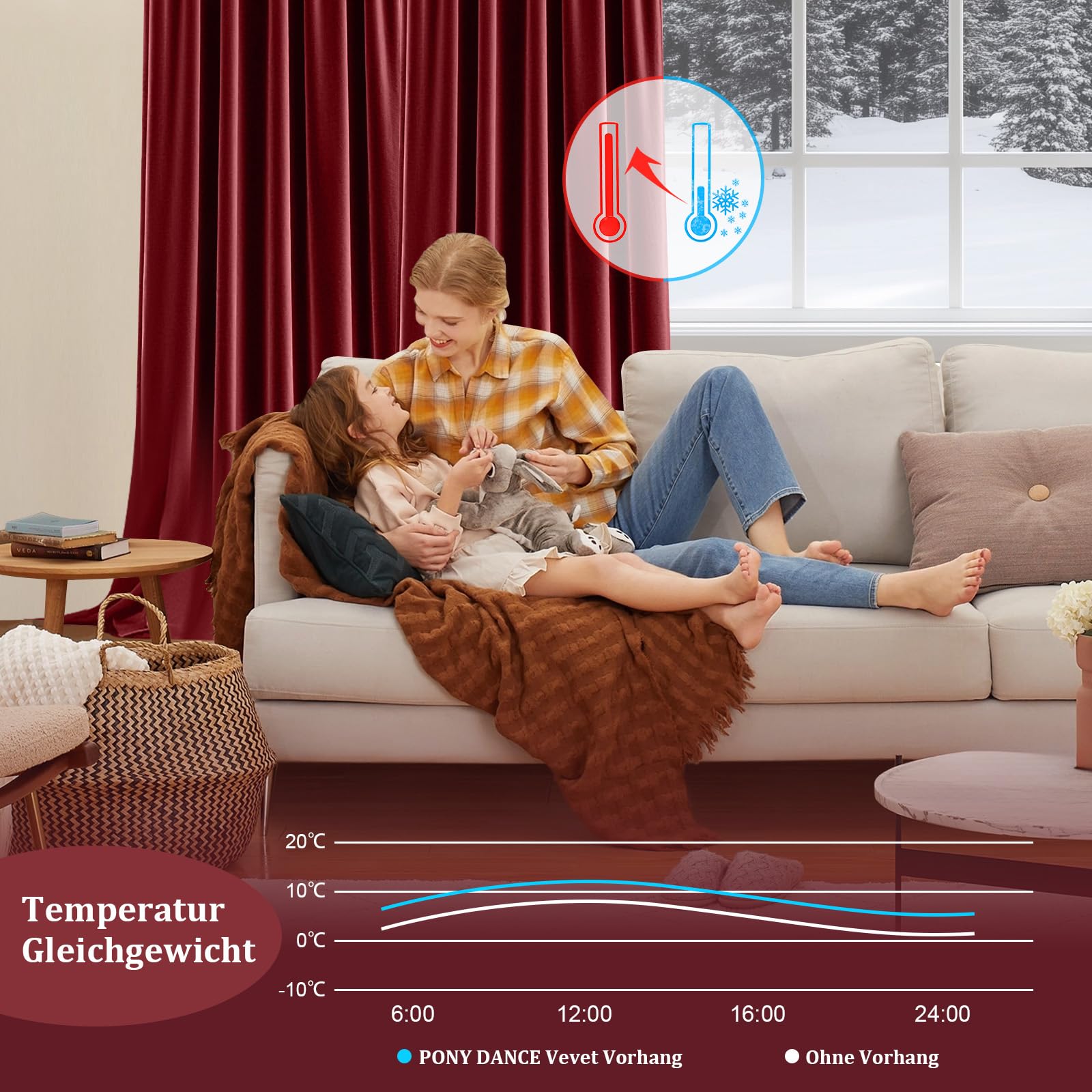 Tende a pannello in velluto 2 pezzi, altezza 274 x larghezza 134 cm, rosso natalizio