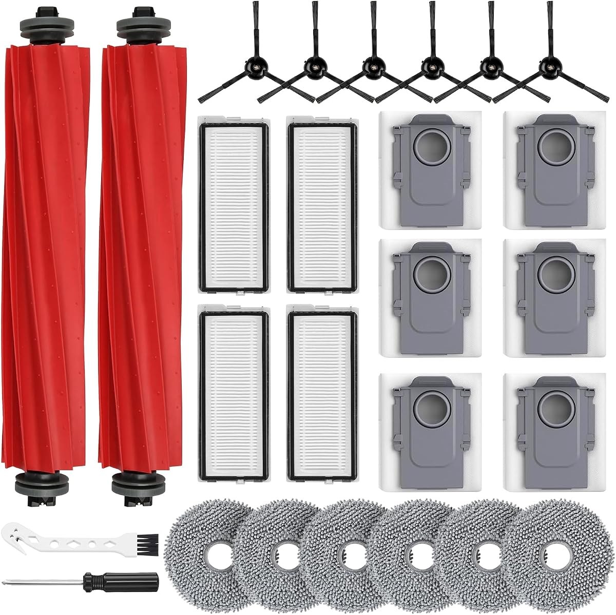 26PCS Accessories Kit for Roborock Q revo S/Qrevo Pro Robot Vacuum | 2 Main Brushes, 6 Dust Bags, 6 Mop Cloths, 6 Side Brushes, 4 Filters, 1 Cleaning Brush, 1 Screwdriver