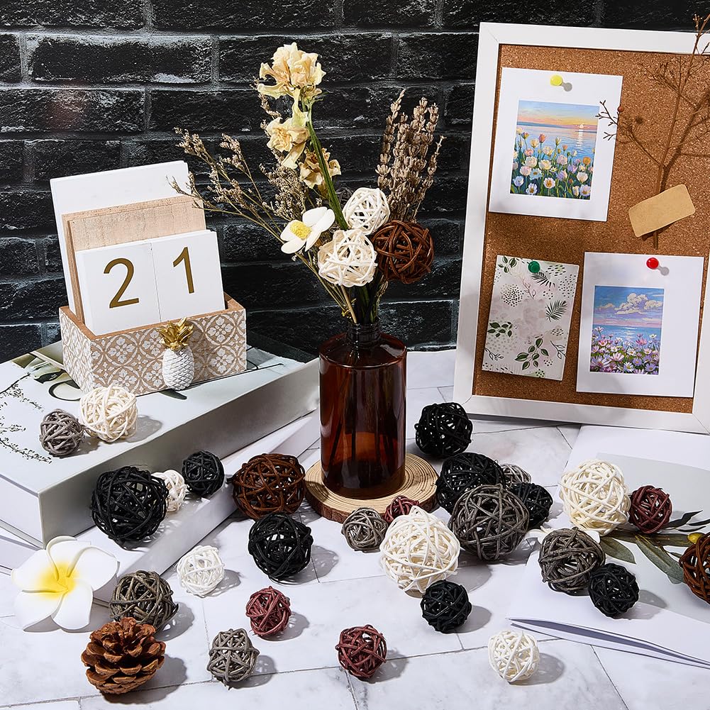SUNNYCLUE 12 Estilo 32 Bolas de Mimbre de Ratán, Bolas Decorativas Redondas de Ratán, Negras, Blancas Y Marrones, Decoración de Centro de Mesa, Adornos, Manualidades para Decoración del Hogar, Bodas,