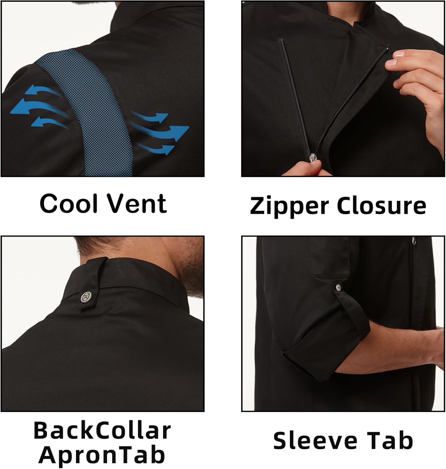 Men's Chef Coat Professional Chef Jacket Zipper with Cool Vent Side Panels 2947M - Image 4