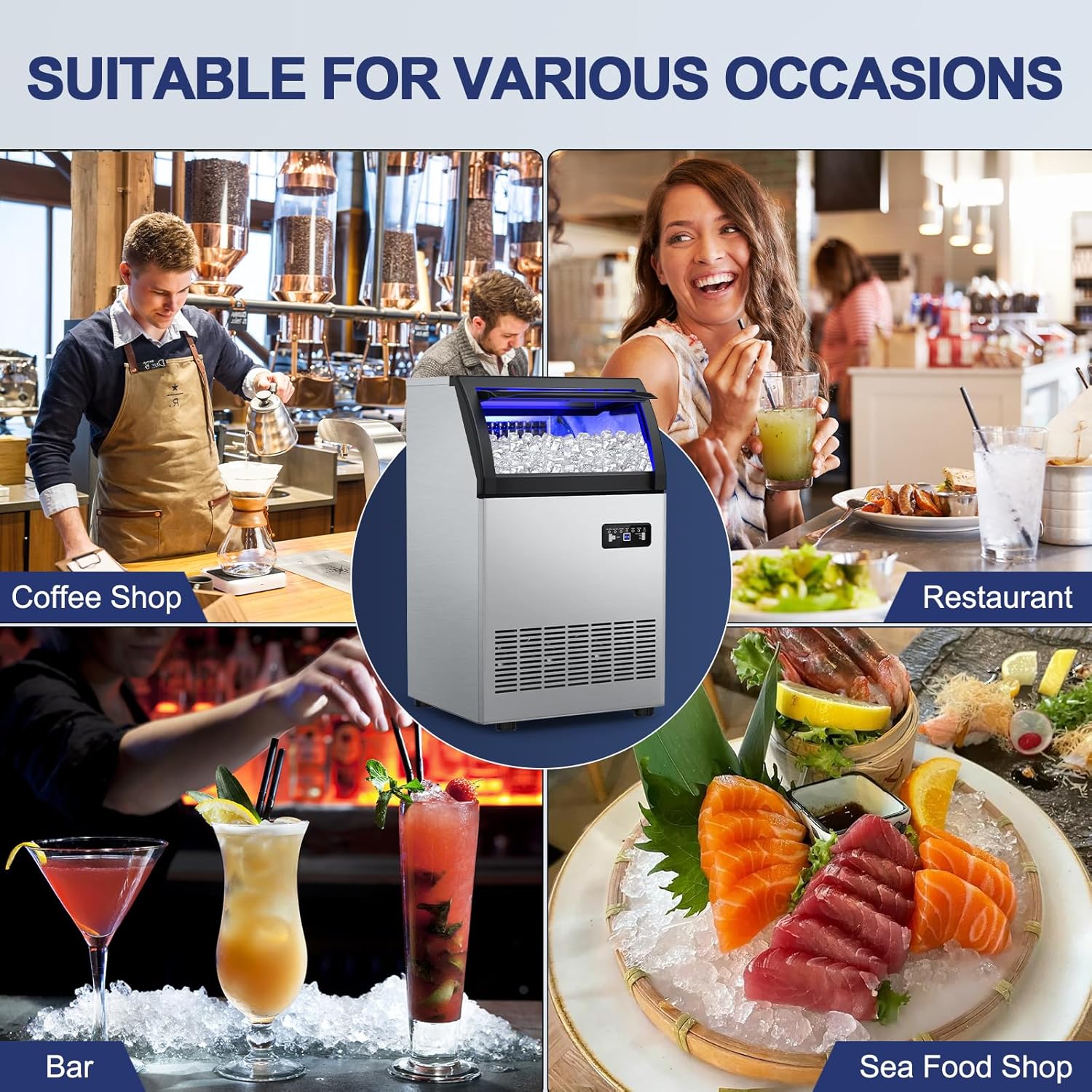 Commercial Ice Maker Machine 200Lbs/24H, 72pcs Ice Cubes Under Counter Ice Maker with Water Line and Filter, Freestanding Ice Maker Machine with 55Lbs Storage ice Bin for Home/Shop/Office/Bar