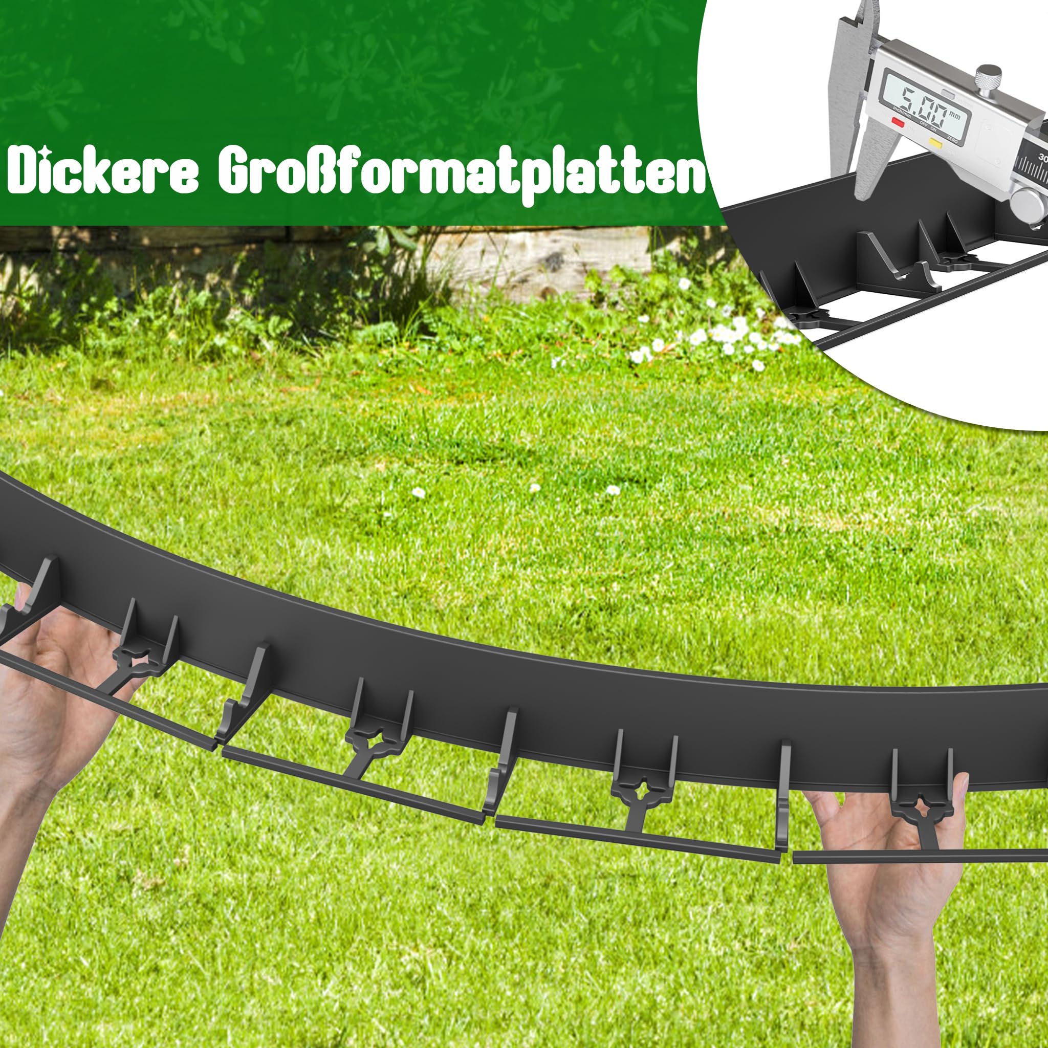 XMTECH Borde flexible para césped de plástico, 12 m, altura 78 mm, con 50 piquetas de fijación, borde de arriate de flores, color negro