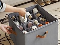 Vista 3 de StorageWorks Shoe Organizer for Closet, Shoe Cubby Storage Containers with Handles and Clear Cover, Fits up to 16 Pairs, Grey