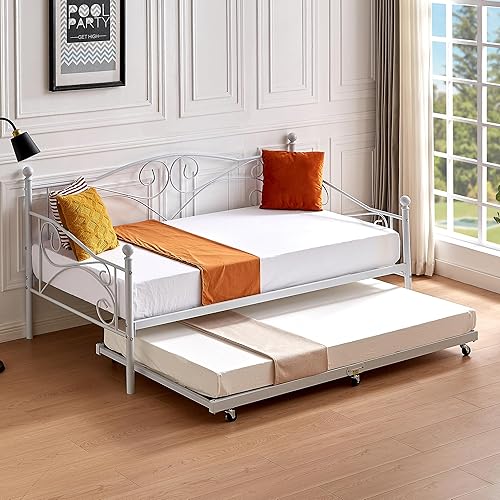 Miniatura 5 de VECELO Sofá cama, marco de cama de metal individual con cabecero, listones de acero resistente para sala de estar, dormitorio, habitación de