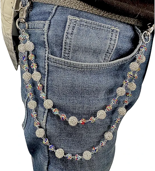 YURAOER Sparkly Ceramic Beads Waist Chain Bohemian Shiny Bead Keychain Purse Jean Pants Chains for Men Women Accessories