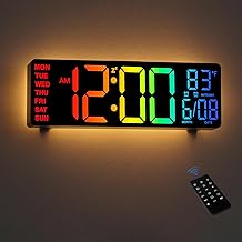 HAITANG 10.5 Inch Large Digital Wall Clock With Temperature, Date And Day, RGB Color Auto Brightness Dimmer, Night Lights, Auto Dst, 24/12-Hour Led Wall Clock For Desk Bedroom Office