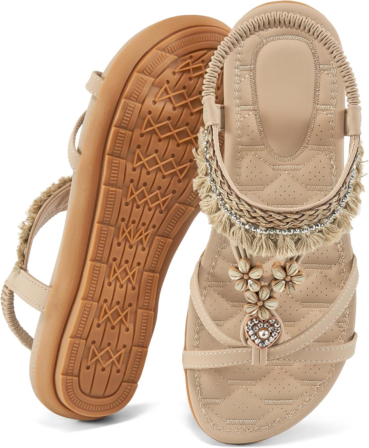 Aomigoct Womens Sandals Comfortable Dressy: Summer Casual Flat Sandal for Walking - 2026 Cute Bohemian Shoes Elastic Ankle Strap