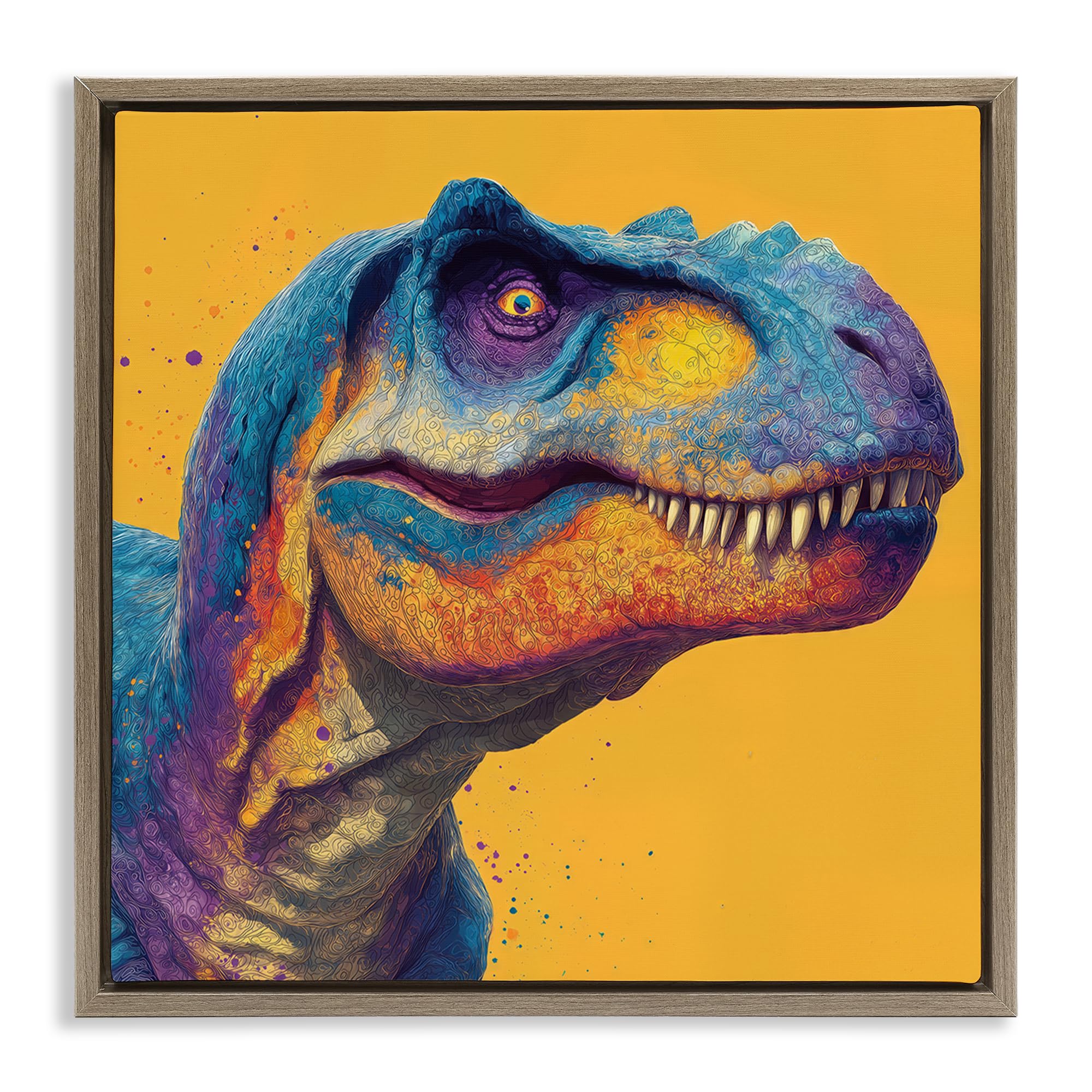 Stupell Industries Montalcino Elm (Textured) Vibrant T Rex Portrait Kids, 24 X 24 Inch Canvas In Floater Frame