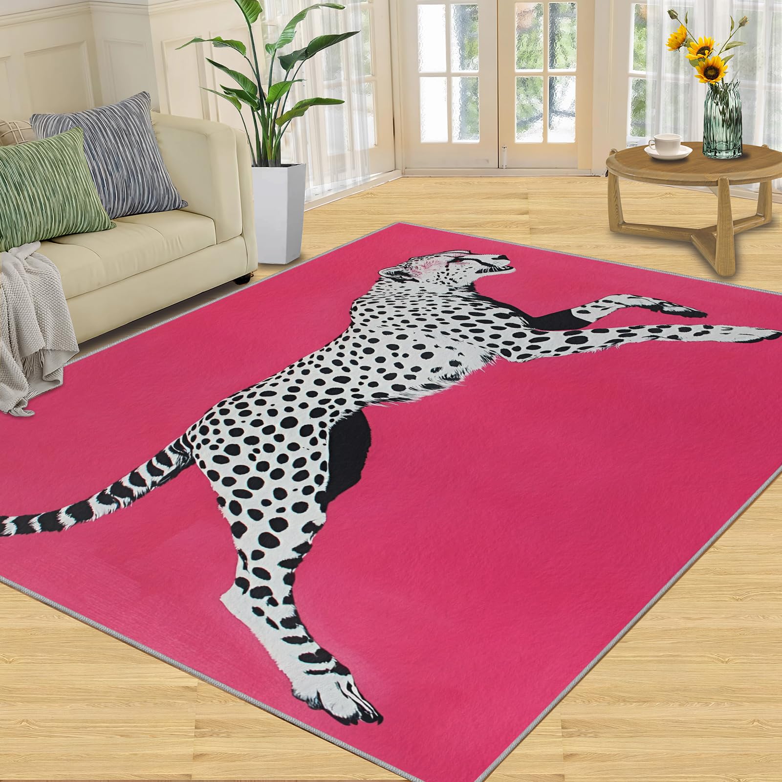 Grand tapis motif léopard lavable 200x290 pour décoration salon chambre