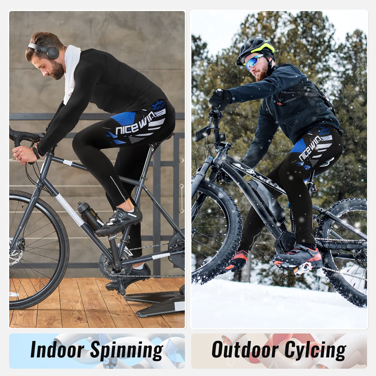 NICEWIN Pantaloni Lunghi da Ciclismo da Uomo, con Imbottitura 4D, Imbottiti, Invernali, Termici, Traspiranti, Antiurto