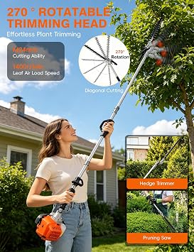 5 in 1 Multifunctional Lawn Mower,52CC Gas Weed Trimmer,Cordless Weed Wacker,Cordless Hedge Trimmer & Grass Edger,2-Stroke Brush Cutter, Handheld Chainsaw Hedge Pruner