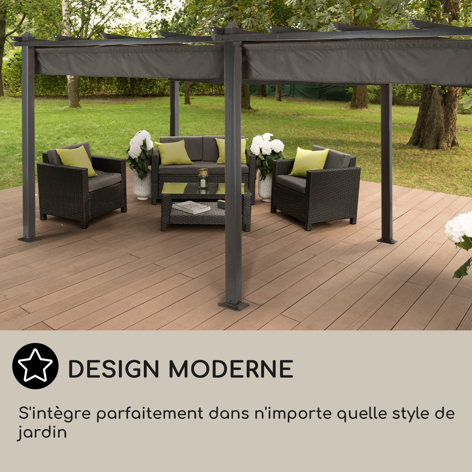 Blumfeldt Pergola Aluminium 3x6m, Pergola Terrasse, Tonnelle de Jardin avec Toit Rétractable, Kit Pergolas en Métal, Cadre en Aluminium, Protection UV, Alu avec Toit en Polyester Imperméable