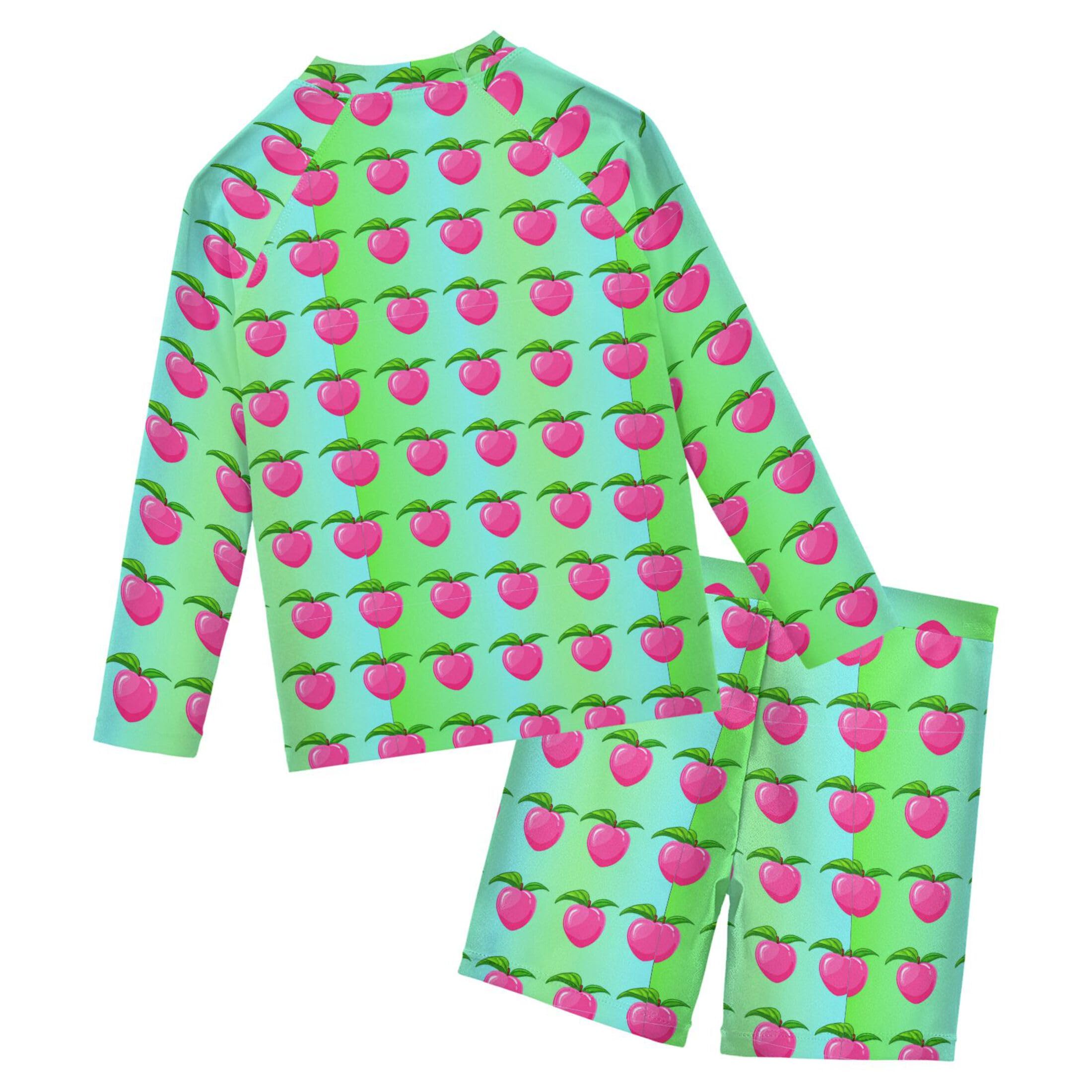 Pink Peach Fruit Toddler and Baby Boys' 2-Piece Swimsuit Trunk, Long Sleeve Rashguard Bathing Suit B0405126