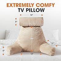 Vista 3 de Cheer Collection Almohada de respaldo para TV y lectura con almohada desmontable para el cuello y funda lavable (pardo)