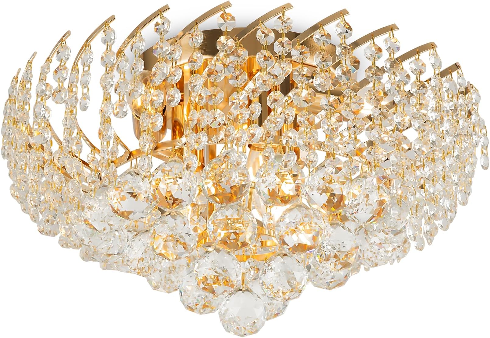 MAYTONI DECORATIVE LIGHTINGRoyal Chic Crystal Ceiling Light, Cascade of Clear Crystal Drops, Golden Metal Finish, Round Shape, Luxury Style 6 Bulbs x E14 40W 220V (not incl)