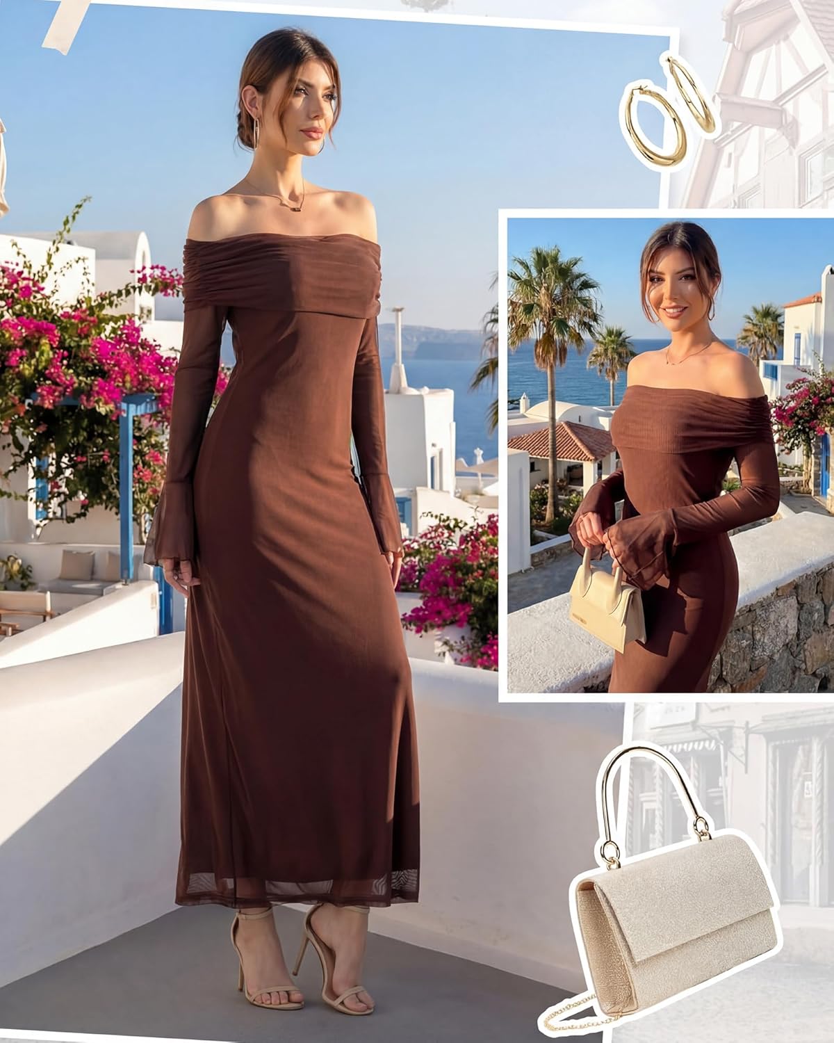 Women Maternity Off Shoulder Long Sleeve Baby Shower Dress Mesh Bodycon Maxi Dress Formal Wedding Guest Dresses