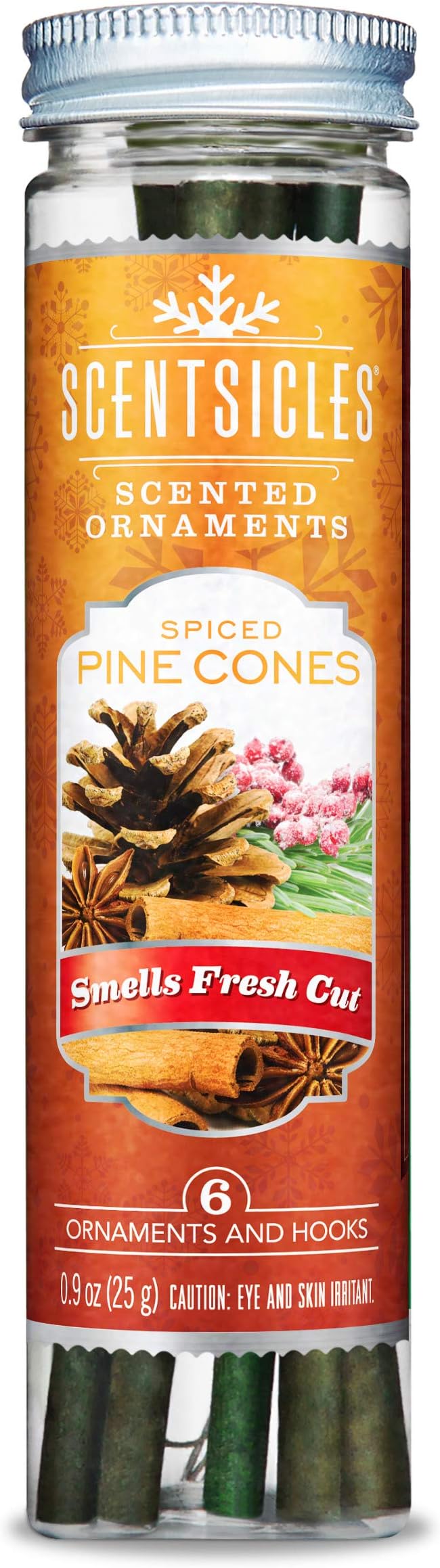 Scentsicles - 01647-012 Scented Christmas Ornaments for Christmas Tree, All Natural Holiday Air Freshener (Spiced Pine Cones Holiday Fragrance) Includes 6 Ornaments & Hooks