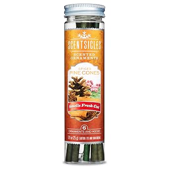 Scentsicles - 01647-012 Scented Christmas Ornaments for Christmas Tree, All Natural Holiday Air Freshener Spiced Pine Cones Holiday Fragrance Includes 6 Ornaments & Hooks