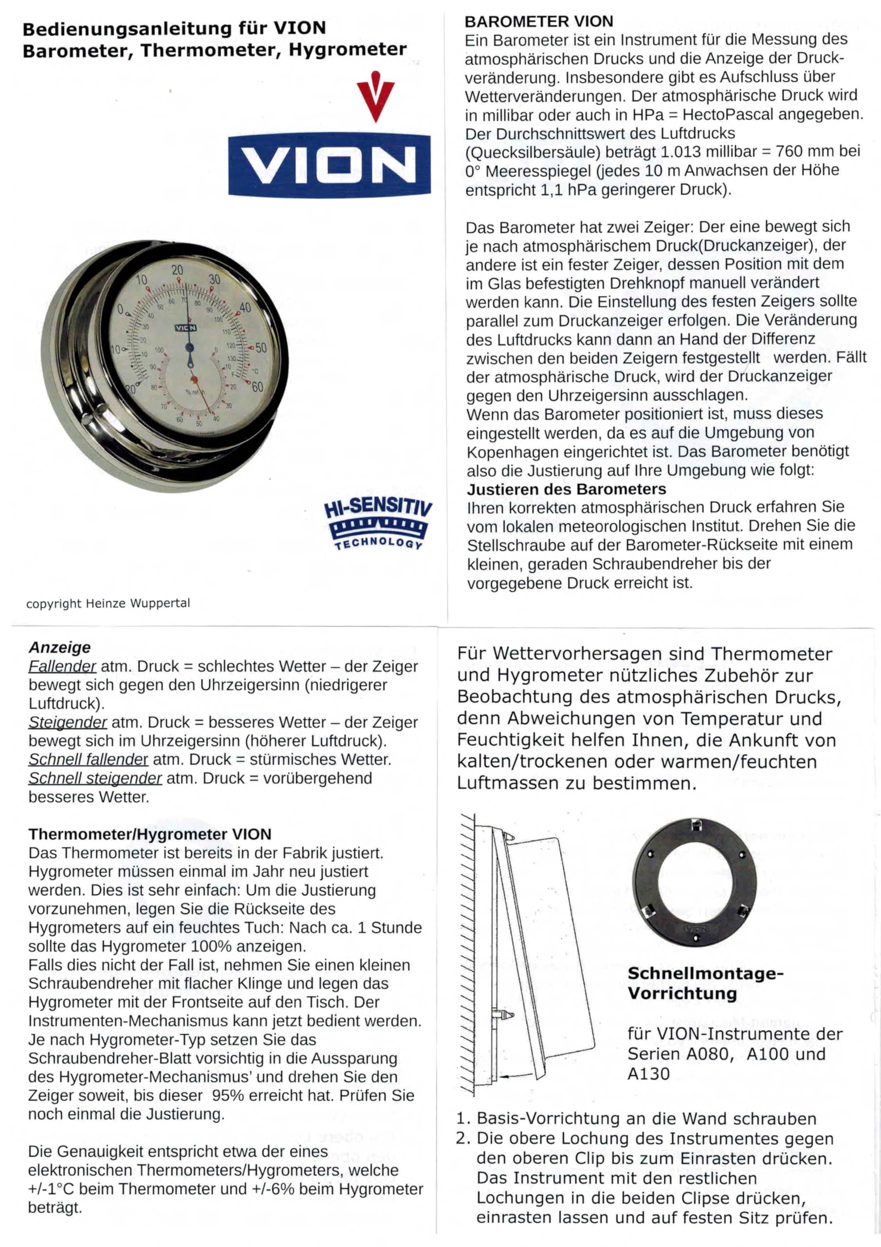 DELITE Barometer Vion HI-SENSITIV, Edelstahl poliert, weisses Zifferblatt, Durchmesser 129 mm, Tiefe 40 mm, 3 Jahre Garantie, hergestellt in Dänemark