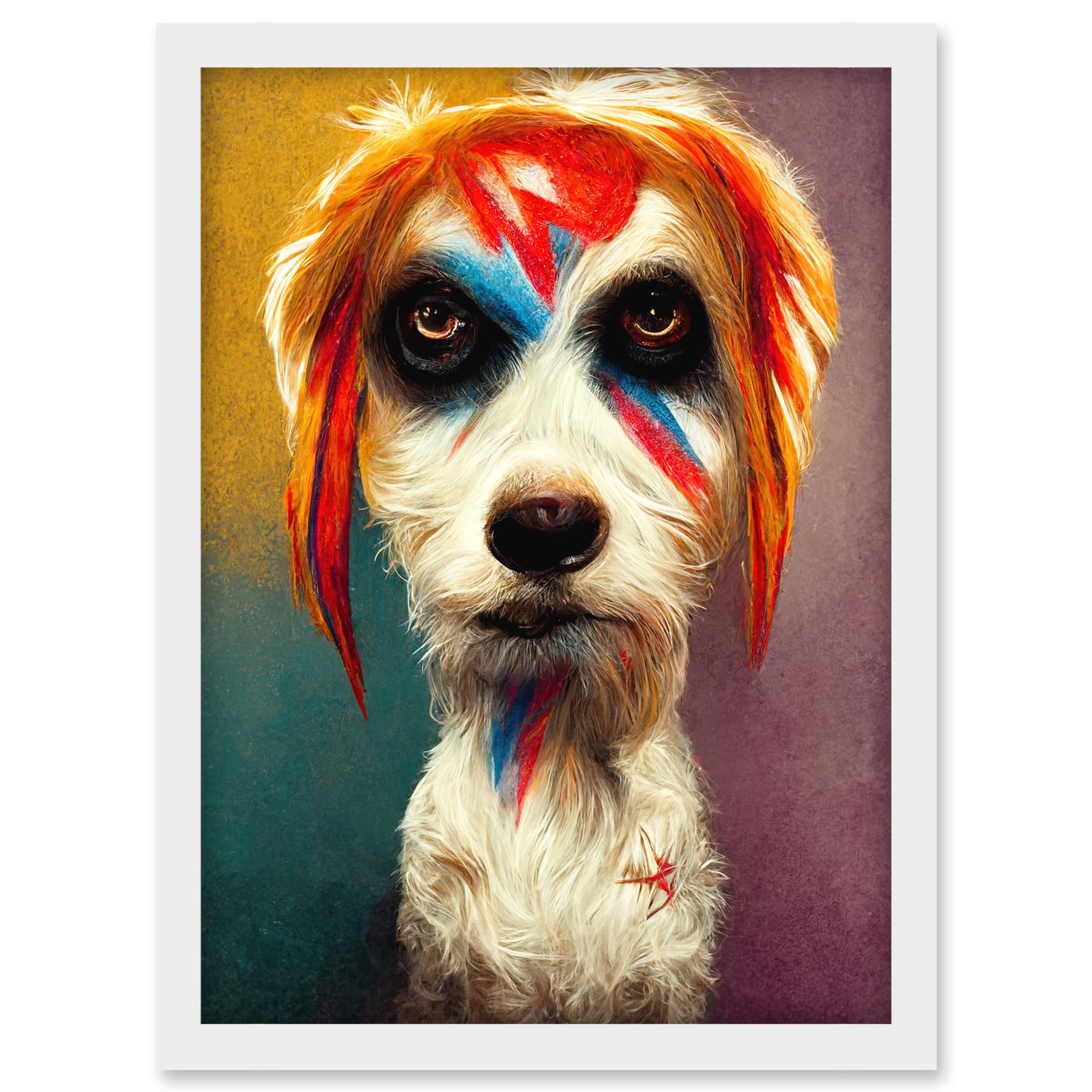 Doppelganger33 LTD Aladdin Sane Ziggy Stardust Terrier Dog Fun Quirky Painting Artwork Framed A3 Wall Art Print