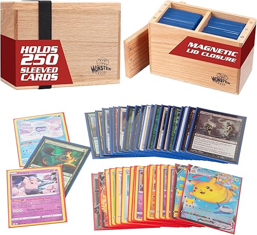 Monster Caja magnética de madera de doble cubierta en roble rojo, compatible con Yugioh, Magic the Gathering MTG, tarjetas deportivas y otros juegos