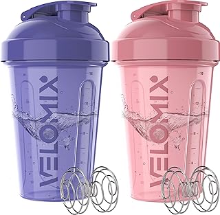 VELOMIX -2 Pack- 20 oz Protein Shaker Bottles for Protein Mixes - 2x Wire Whisk | Leak Proof Shaker Cups for Protein Shakes and Pre Workout | Protein Shaker Bottle Pack (Lavender Glow)
