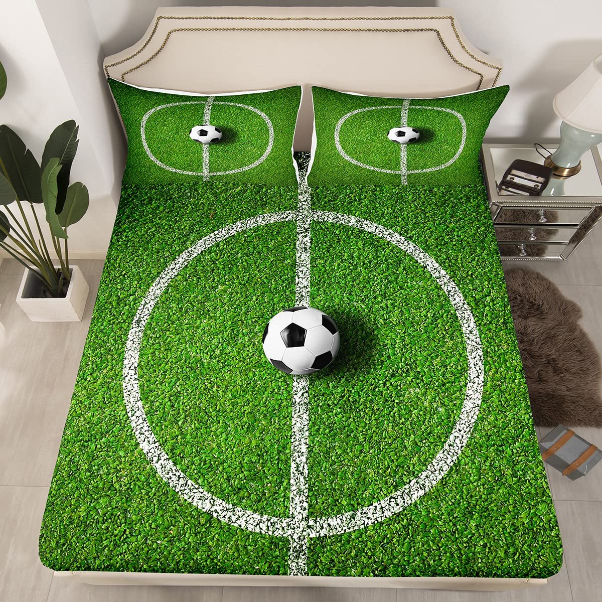 Set di biancheria da letto per ragazzi e adulti, motivo campo da calcio, per letto super