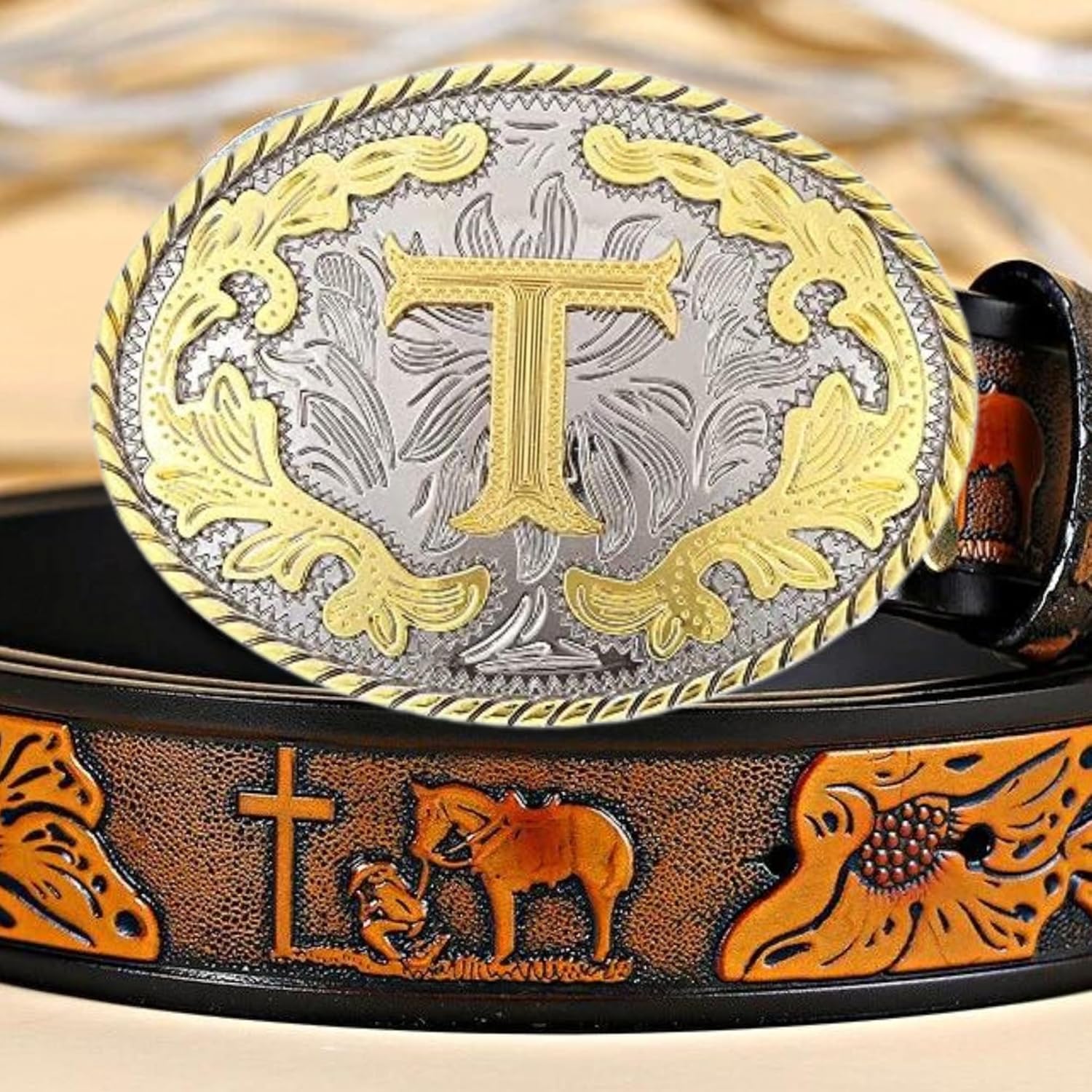 WMG Western Belt Buckle Initial Letters ABCDMRJ to Z Cowboy Belt Buckle, Rodeo Buckles for Men & Women - Image 6