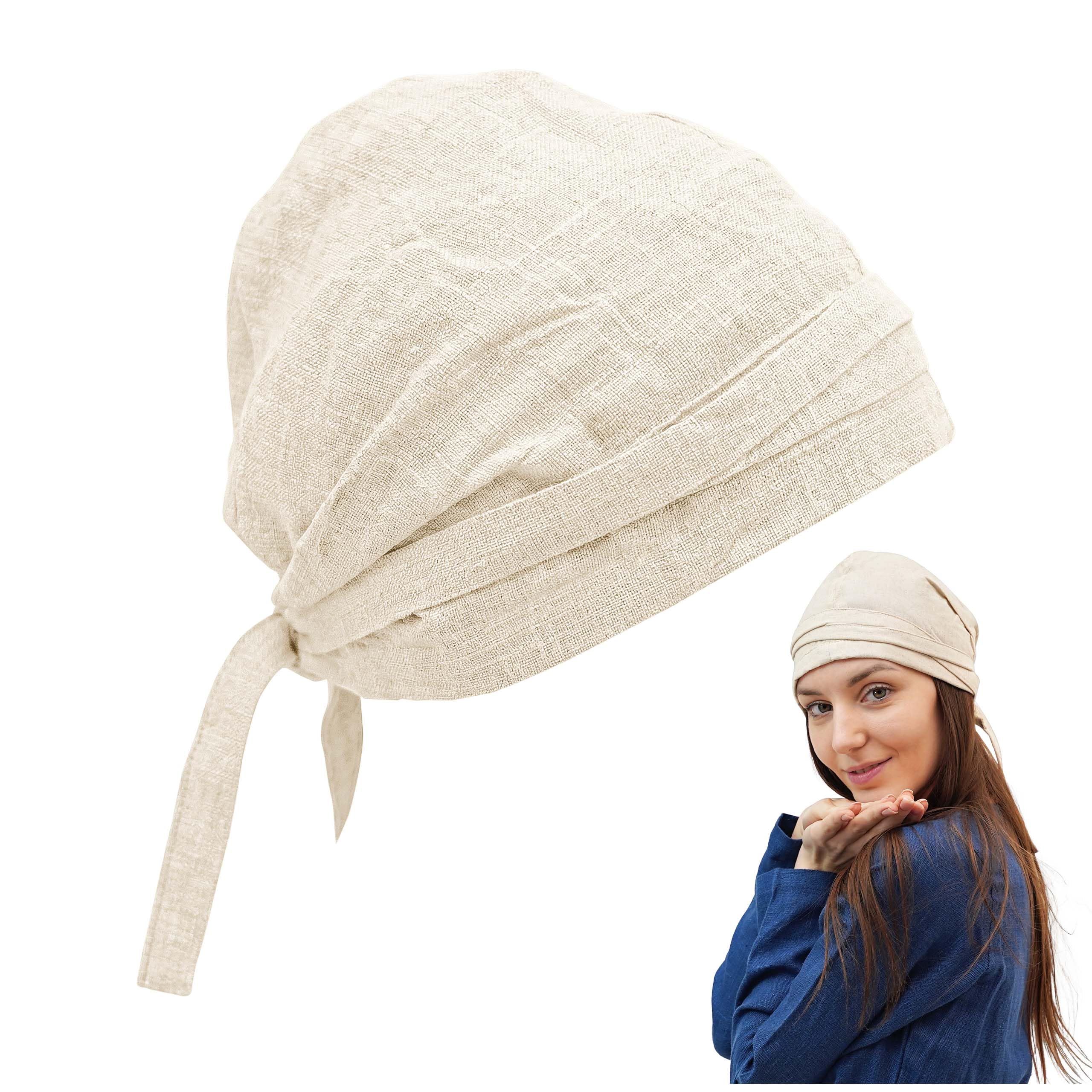 Mythrojan Medieval Linen & Cotton Headwear Cap - Coif and St Birgitta Cap for LARP, Renaissance Fair & Reenactment (Natural, Large, St. Birgitta Linen Cotton Blend Headwear Cap)