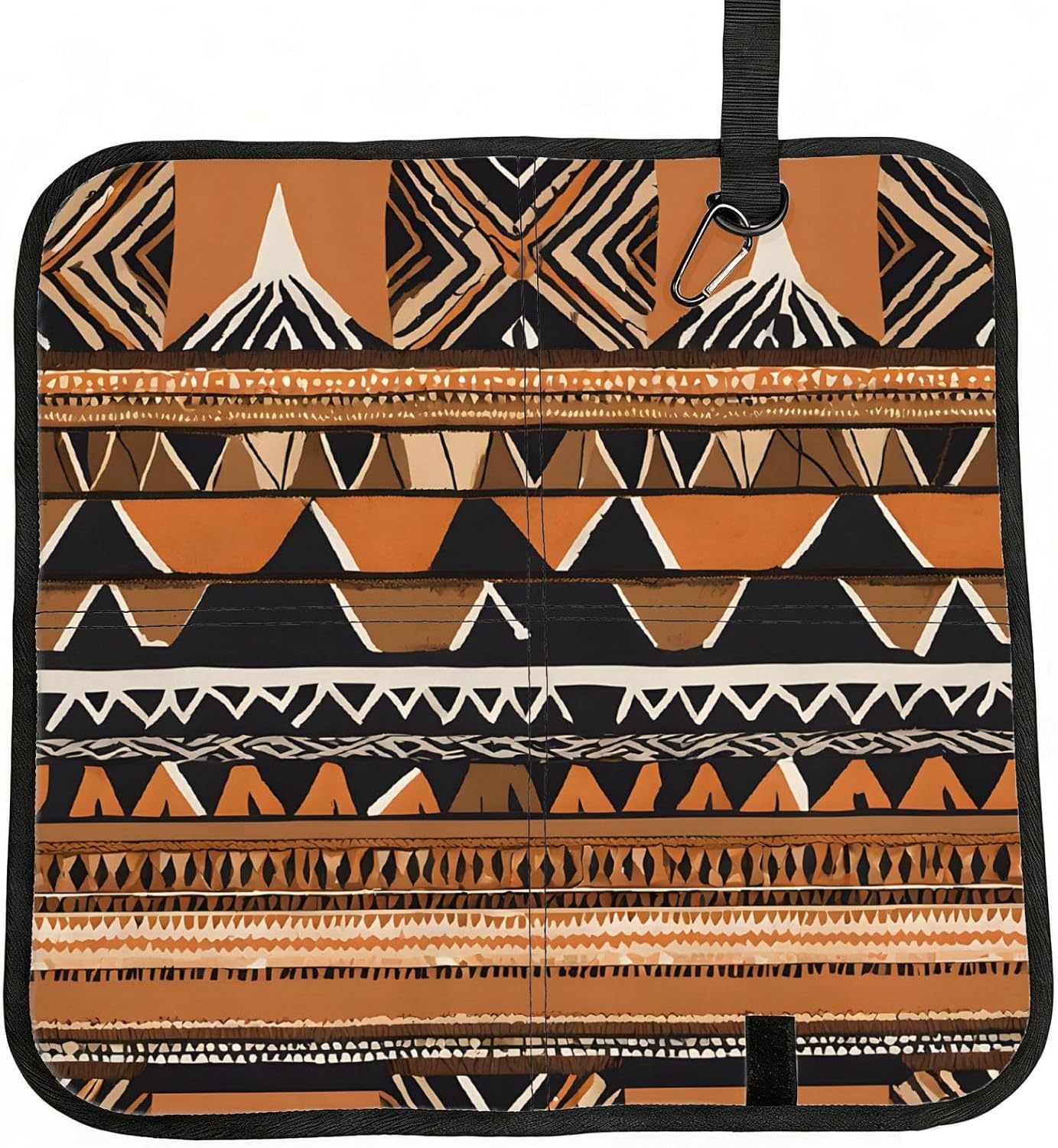 (African Mud Cloth Tribal) Sitting Pad Foldable Seat Cushion Lightweight Camping Seat Mat with Hook for Outdoor Hiking Picnic Camping