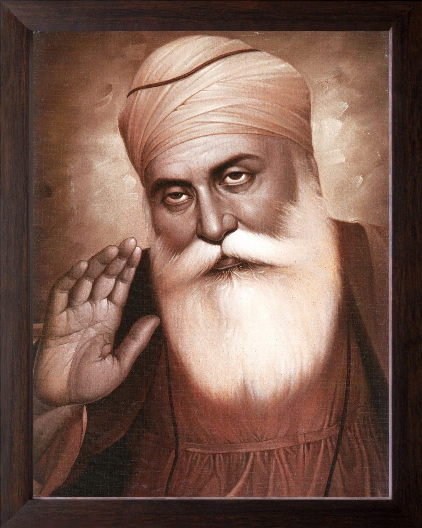 Guru Nanak Dev ji Giving Blessing/High Contrast HD Printed Picture/Wall Painting, Religious Painting & Decor Poster Painting with Frame (7 x 9 inches_ Acrylic sheet used)