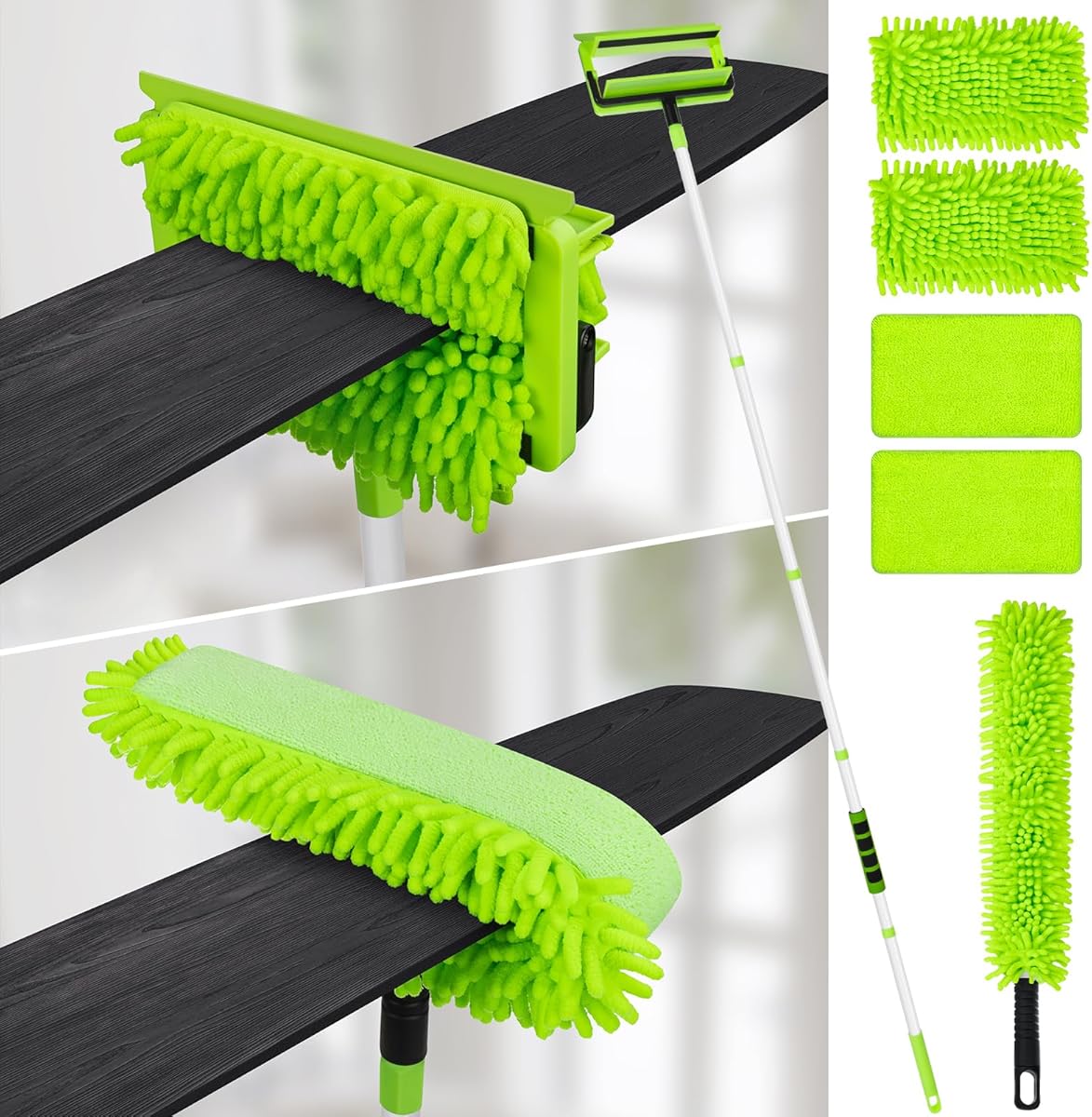 Ceiling Fan Cleaner Duster with 75'' Extension Pole, Flexible High Ceiling Fan Blades Cleaning Tool, Reusable Skinny Duster for Tight Spaces