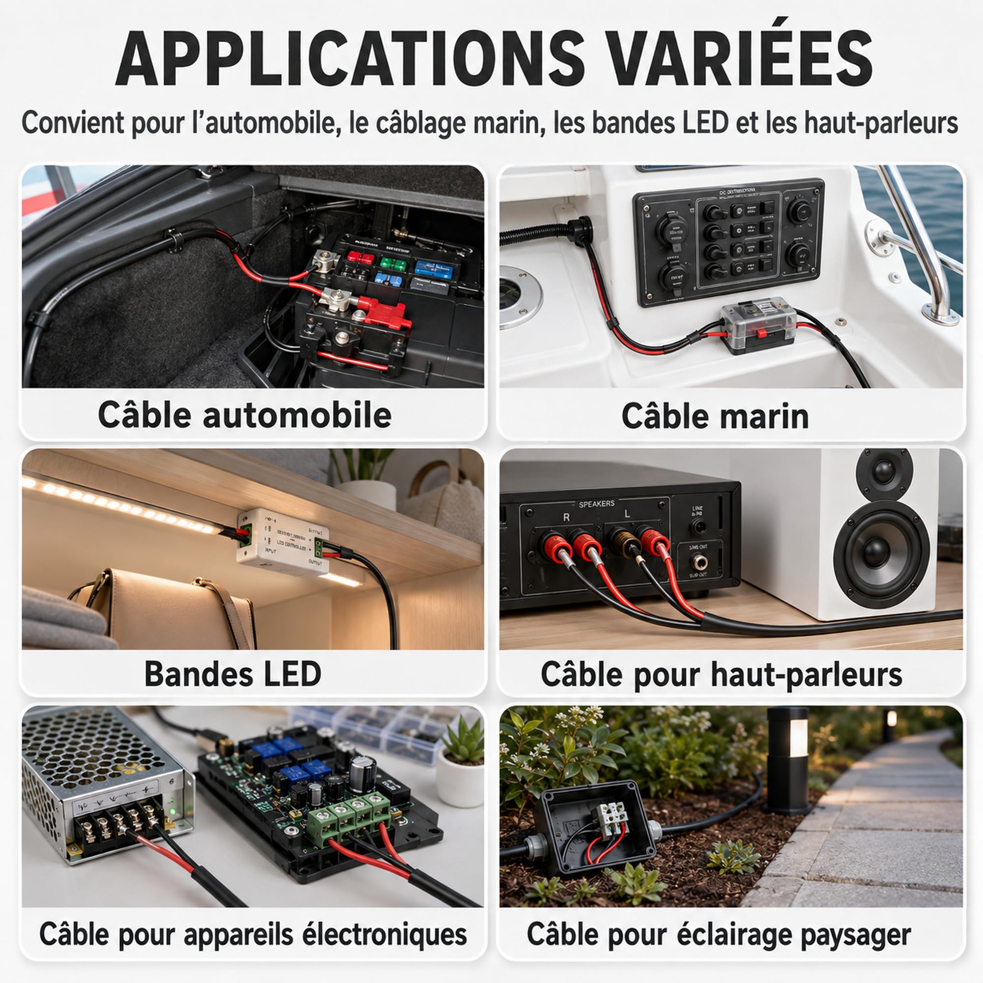 Fil Électrique 16AWG 2x1,5mm² 20m Cuivre Étamé 2 Conducteurs Cuivre étamé haute conductivité, câble souple 2 conducteurs pour LED, automobile et projets électriques DIY