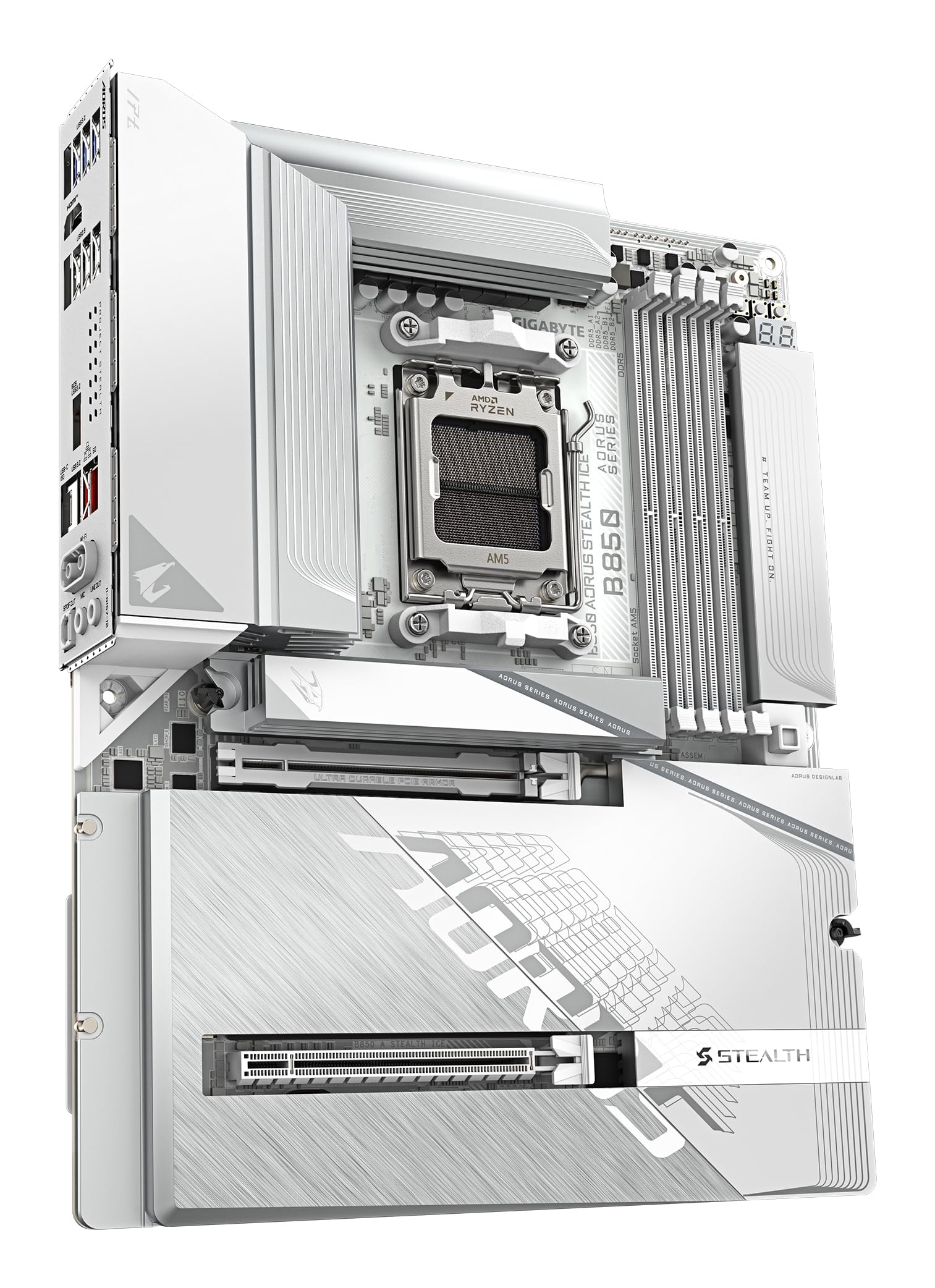 GIGABYTE B850 AORUS STEALTH ICE Scheda Madre – CPU AMD Ryzen serie 9000, VRM digitale a 14+2+2 fasi, fino a 8200 MHz DDR5 (OC), 2 x M.2 PCIe 5.0 + 2 x PCIe 4.0, Wi-Fi 7, LAN 5 GbE, USB 3.2 Gen 2