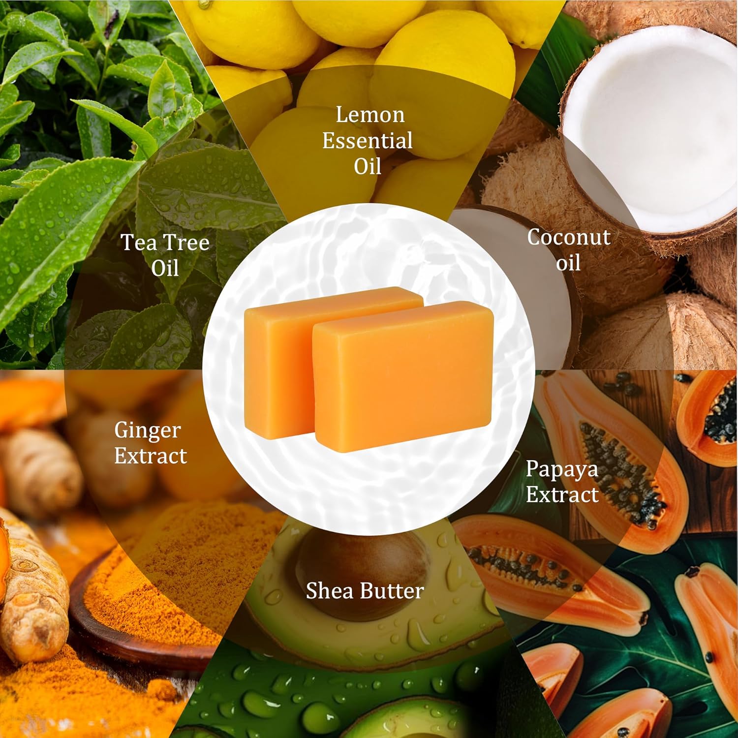 Papaya Lemon Soap for Exfoliating, Natural Bar Soap for women Men with Papaya, Lemon, Coconut Oil, Shea Butter, Organic plant, Cruelty-Free, Cleanses & Smooths, 2 Bars, Blue Bubble Net - Image 5