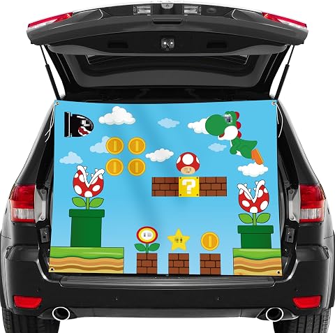 Halloween Super Brothers Mari Trunk or Treat Car Decor, Party Banner, Garage Arc