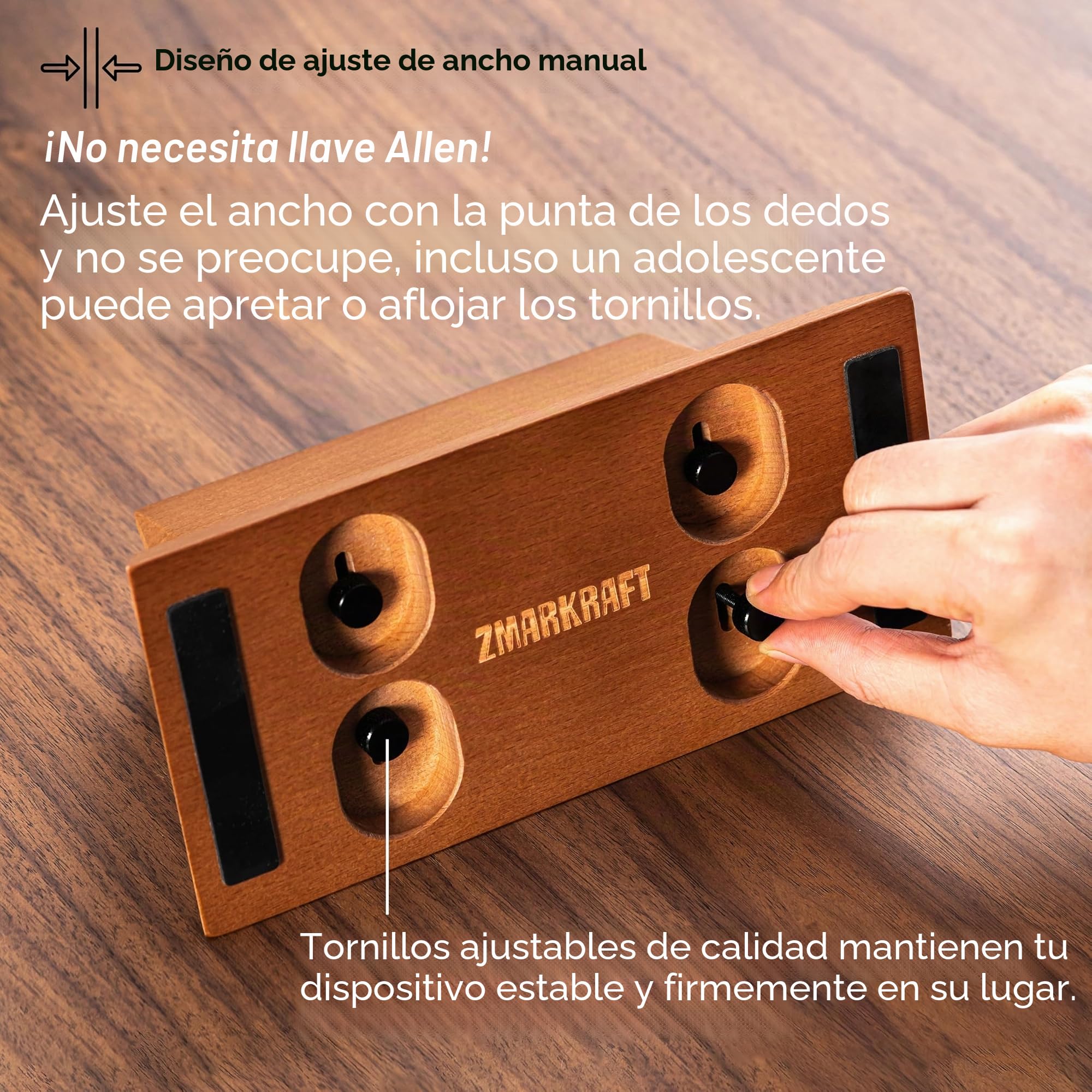 Soporte vertical para laptop, organizador de madera maciza para MacBook | Ancho ajustable, compatible con todos los portátiles y almohadillas, base resistente y estable, hecho de haya de calidad